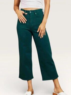 Judy Blue garmet dyed high rise wide leg crop jeans dark green size 30